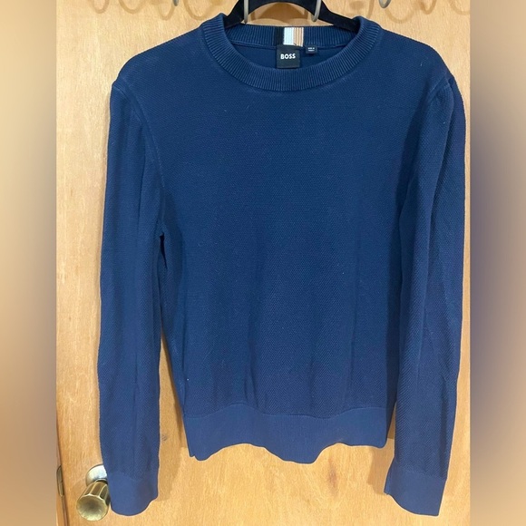Hugo Boss | Sweaters | Hugo Boss Textured Navy Cotton Sweater | Poshmark